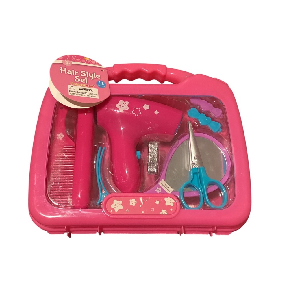 Fenicalcan Hair Style Set 11 Piece Pink Toy Salon Kit with Carrying Case‎ Kids